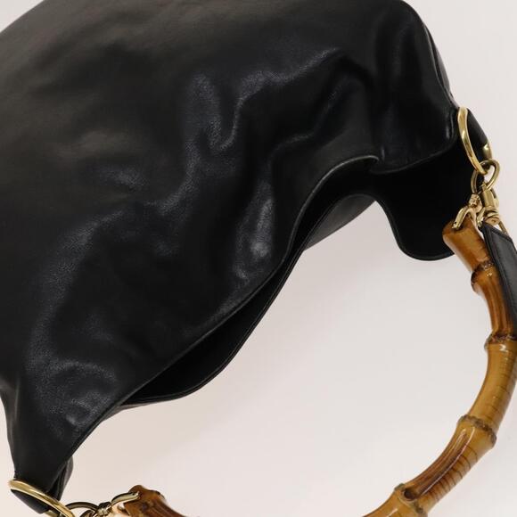 GUCCI Bamboo Shoulder Bag Leather Black Gold 001 001 - Picture 6 of 16